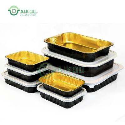 China Disposable Safe/Microwave Oven/Disposable Aluminum Foil Bakeware Containers Gold Colored Black Aluminum Microwave/Eco-friendly Tray Disposable Takeout Containers for sale