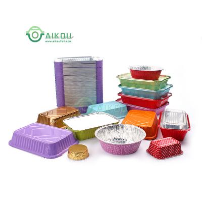 China Safe Disposable/Microwave Oven/Colored Foil/Eco-friendly Take Away Small Dish Bread Baking Tray Delivery Sushi Container Disposable Aikou Bread Bakery Aluminum Foil Trays With lid for sale