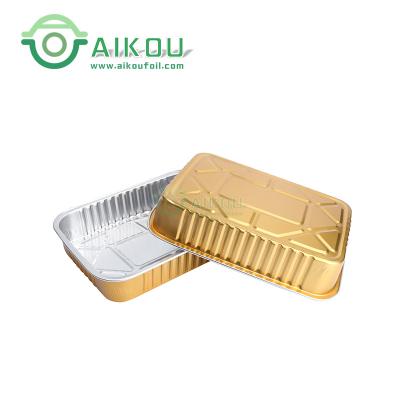 China Colorful Aluminum Food Storage 3500ml Take Out Tray With Plastic Lid Disposable Food Foil Container for sale