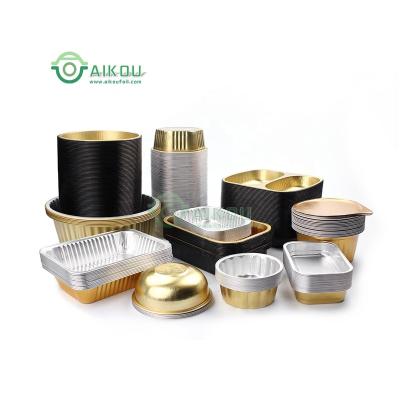 China Microwavable Disposable Takeout Box Lunch Box Gold Round Takeout Food Grade Aluminum Foil Storage Disposable Food Container With Lid for sale