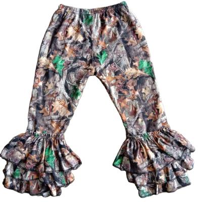 China Boutique babies pants children ruffle long fallen leaves prints wholesale pants girls boutique clothes for sale