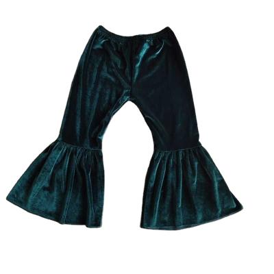 China RTS 2021 wholesale sales children's clothing boutique green color velvet bell casual pants cool drop children's girl pants for sale