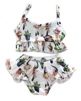 China Cute Hot Selling Children's Casual Clothing Flower Cartoon Print Light Color Summer Children Girl Swimsuit for sale