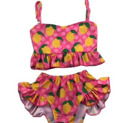 China Hot Selling Fashion Lemon Print Casual Cute Cartoon Color Kids Children Girl Orange Swimsuit for sale