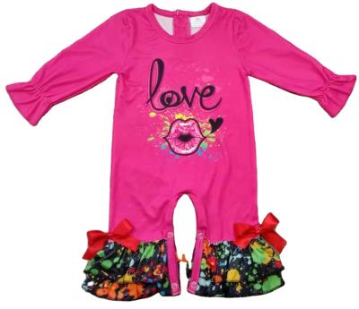 China RTS Children's Casual Overalls Sells Fashion Popular Cute Love And Lip Print Red Color Valentine's Day Wholesale Children's Rompers for sale