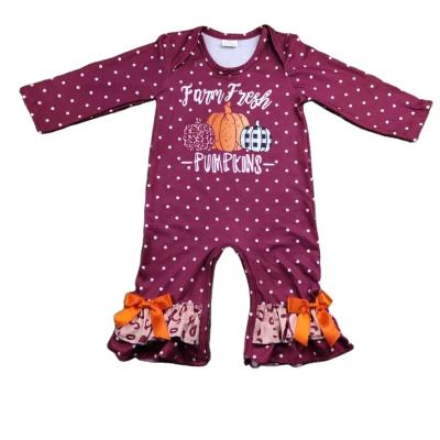 China Cute Casual Dark Red Color Thanksgiving Printing Cartoon Pumpkin Clothing Children Kids Rompers for sale