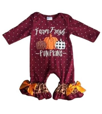 China RTS fashion baby clothing boutique casual pumpkin print hot sale thanksgiving kids rompers for sale