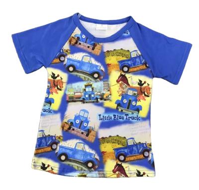 China RTS Kids Casual Boutique Clothes Truck Print Popular Cute Comfortable Fashion Blue Color Kids Tops for sale