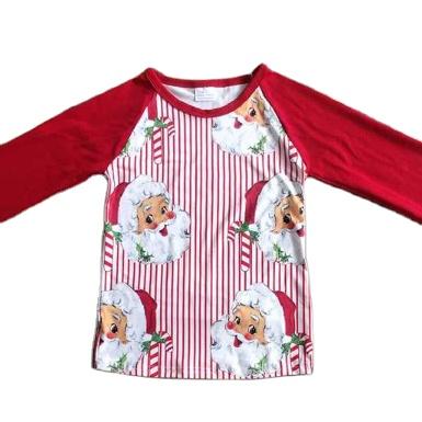 China Wholesales Kids Clothing Boutique Santa Claus Red Color Print Casual Christmas Cute Kids Long Sleeve Top for sale