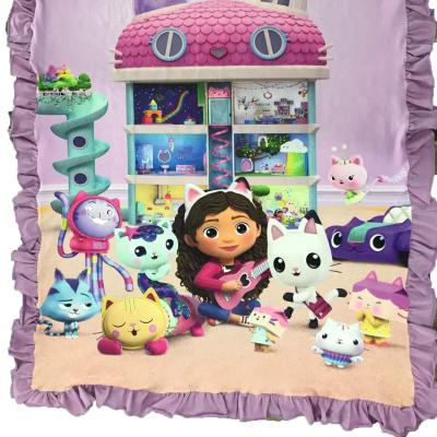 China Warmth Girl Purple Color Eco-friendly Blanket Soft Plush Children Small And Cute Cartoon Letters And Cats Print Blankets For Kids for sale