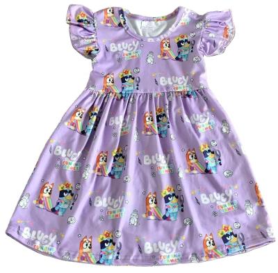 China Wholesale Casual Baby Dress Flowers Print Dress Popular Color Girl Summer Deep Pearl Dress for sale