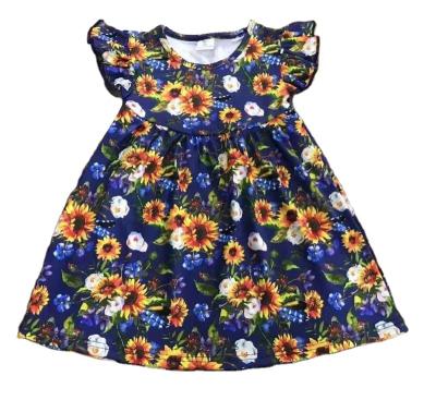 China Popular Newborn Girl's Casual Newborn Deep Color Printing Sunflower Wholesales Hot Sale Baby Pearl Dress for sale