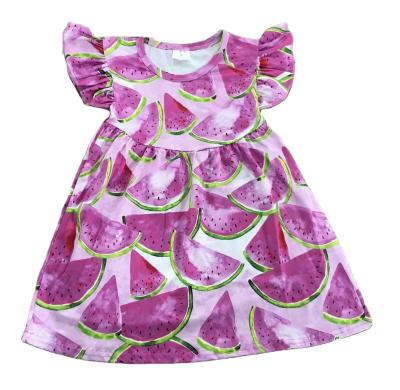 China Hot Selling Baby Girl's Casual Wholesale Newborn Summer Color Pink Watermelon Print Pearl Dress Popular for sale