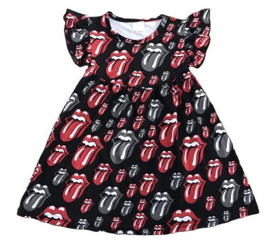 China Wholesale Casual Baby Dress Lips Print Popular Girl Summer Deep Color Hot Selling Pearl Dress for sale