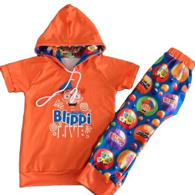 China blippi casual cool beautiful print hoodie clothing boutique baby RTS color long pants children boy orange outfits for sale