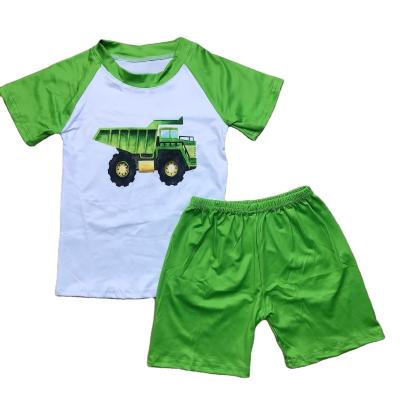 China 2021 Baby RTS Printing Truck Casual Newborn Clothes Green Color Fresh Popular Hot Sale Kids Boy Outfits for sale