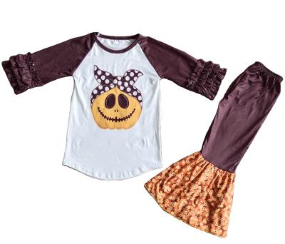 China Wholesale Casual Pumpkin Print Newborn Baby RTS Cute Comfortable Hot Sales Halloween Girl Outfits for sale