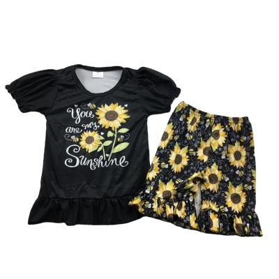 China Yellow Cute Color Dress Outfits Casual Cartoon Printing Dinosaur Children Girl And Short Pants Sets Kids Girl for sale