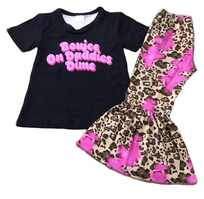 China Lovely kids casual clothing girl boujee print black color tops and bell pant sets kids girl cool outfits for sale