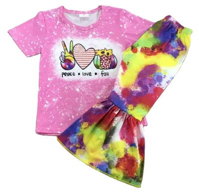 China Cozy Peace Love Fall Pumpkin Pattern Dyed Tie-Dye Bell Bottoms Set In Hot Sales Girls Kids Clothes Sets for sale