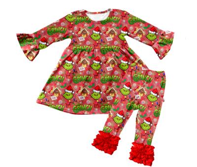 China Hot Popular Merry Christmas Print Christmas Fashion Casual Outfits Kids Casual Long Pants Long Falls Kids Sets for sale