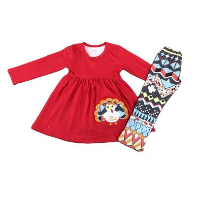 China Boutique Autumn Girls Clothing Set Thanksgiving Day Turkey Embroidered Long Sleeve Outfit Girls Wholesale Set for sale