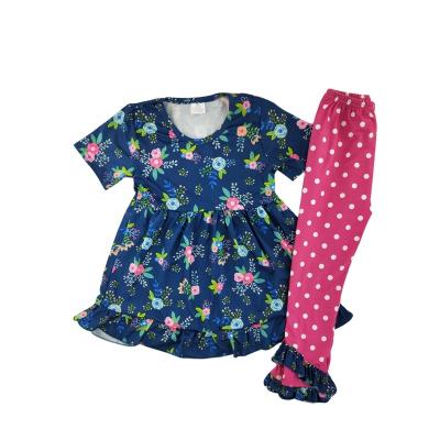 China Lovely flower print baby kids summer casual dress clothes with shorts dress outfits pink pants with white spot girl outfits for sale