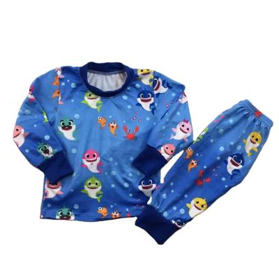 China Fashion Baby RTS Sky Blue Color Printing Comfortable Cute Popular Newborn Casual Shark Long Sleeve And Pants Kids Pajamas for sale