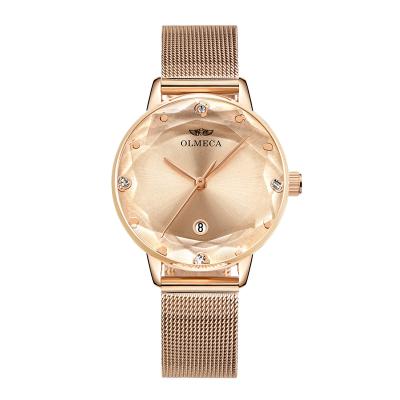 China Minimalist Rose Gold Color Mesh Strap Luxury Wrist Watches OLMECA Date Charm Metal Automatic Watches for sale