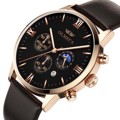 China Automatic Date Mens Watches Top Brand Luxury Watches Waterproof Sports Wristwatch Chronograph Quartz Movement Genuine Leather Relogio Masculino for sale