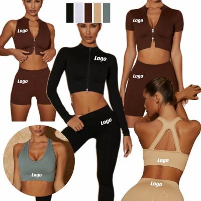 China 2022 Breathable Sportswear Women Ribbed Gym Fitness Sets Six-Piece Yoga Sets Seamless Legging Set Training Suit for sale