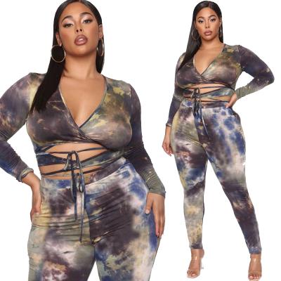 China New Arrival Anti-Static Printed Fat Women Clothing Fashion Top&pants Plus Size Bodycon Two Set 5xl for sale