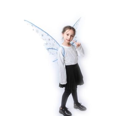 China Light Up Silver Snow Printing Large Size Led Fairy Wings Light Up Wings for sale