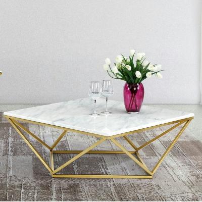 China Visionnaire Durable Contemporary Luxury Gold Diamond Glass Coffee Table Living Room Stainless Steel With Marble Top for sale