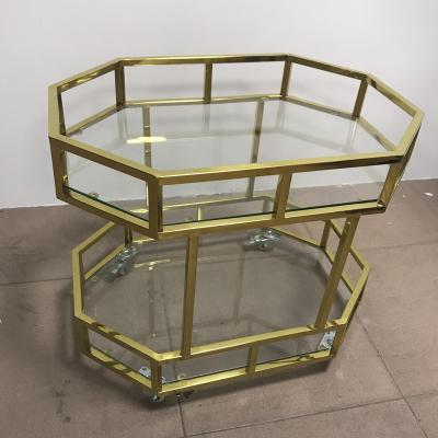 China Bling Gold Interior Design Furniture Contemporary Luxury Gold Steel Bar Cart Bedside Cart Bling Stainless Table for sale