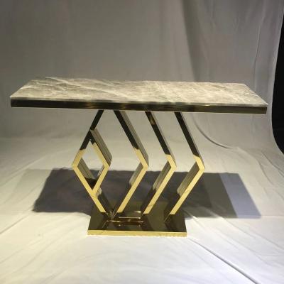 China Bling Gold Visonnary Italian Contemporary Luxury Furniture Gold Stainless Steel Hallway Bling Marble Top Console Table for sale