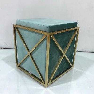 China Bling Gold Visionnaire Small Pouf Liftstyle Bling Luxury Velvet Upholstered Gold Stool Fancy Square Ottoman for sale