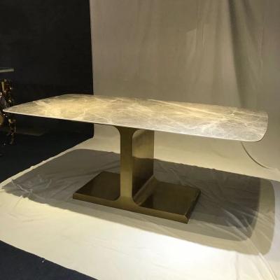 China Bling Gold Visionary Interior Design Luxury Bling Stainless Steel Marble Shiny Dining Table for sale