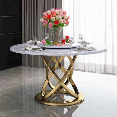 China Contemporary Bling Gold Visionnaire Home Philosophy Luxury Lifestyle Gold Stainless Steel Base Round Glass Top Dining Table for sale