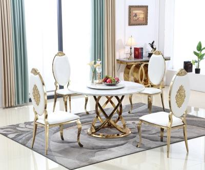 China Bling Gold Visionary Bling Home Showcasing Luxury Contemporary Stainless Steel Glass Base Gold Lifestyle Marble Top Dining Table for sale