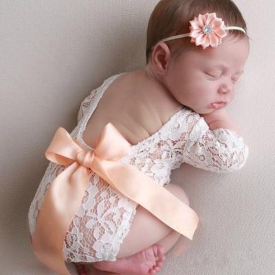 China Character Newborn Baby Photography Props Products Baby Two Piece Set Headbands + Floral Set Lace Romper Onesie Baby Clothes for sale