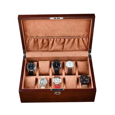 China Recycled Materials Customized 10 Slots Brown Ash Wood Watch Case for sale