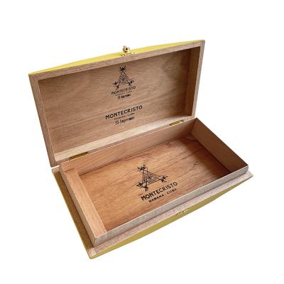 China Custom Luxury Yellow Cuban Cigar High Quality Recycled Materials Wholesales Packaging Cedar Wooden Small Gift Box for sale