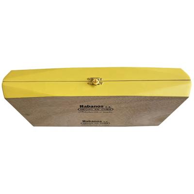 China High Quality Recycled Craft Materials Custom Brand Yellow Wooden Box For Cigars Packaging for sale