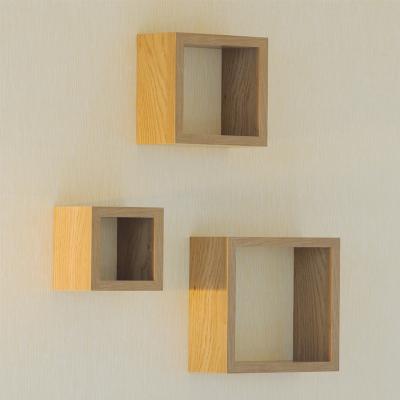 China Eco-Freindly Set Of 3 Pcs Square MDF Wooden Wall Shelf Floating Wall Shelf Used For Bedroom Decor for sale