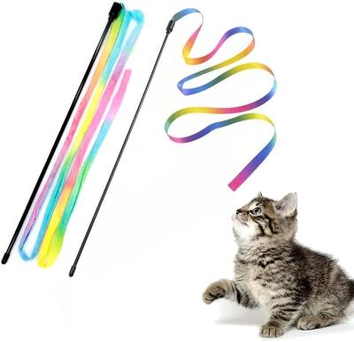 China Cat Rainbow Wand Toys Pet Interactive Stocked Cat Teaser Wand String Toy for Cat Training Exerciser for sale