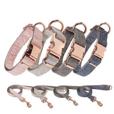 China Viable Hot Sale Dog Collar and Leash Set Heavy Tweed Adjustable Dog Collar with Gold Metal Buckles for sale