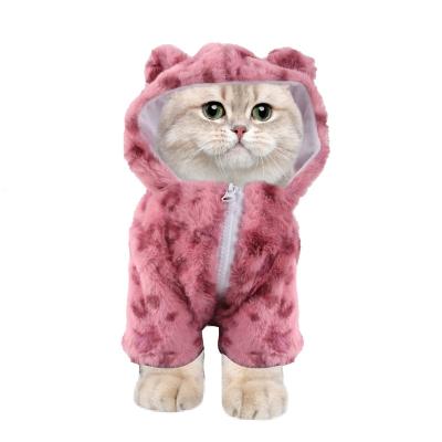 China Stocked Customized Luxury Leopard Print Hoodie Dog Clothes Coat Jacket Winter Thicken Warm Puppy Fur Clothes for sale