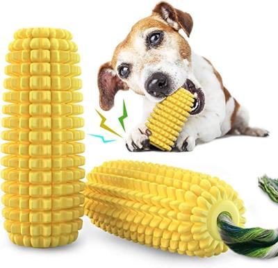 China Amazon Hot Selling Stocked Corn Shaped TPR Dog Toothbrush Teeth Cleaning Toys Pet Chew Squeaky Toy for sale