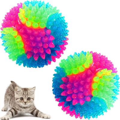 China Hot Sale Stocked 4PCS Light Up Elastic Flashing Chew Toy Interactive Pet Toys Dog Spike Balls LED For Puppy Cats Dogs for sale